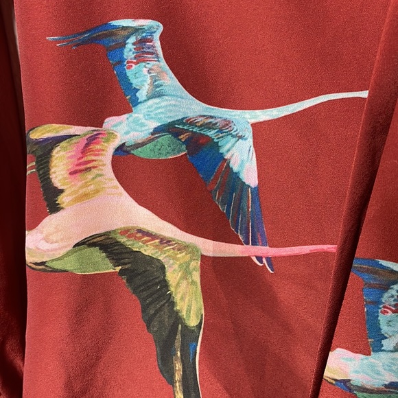 Ted Baker London Bow Necktie Tunic Dress Size 1 Rust Brown Flying Geese Pattern - Picture 4 of 13